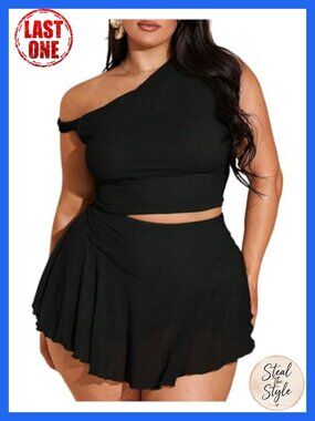 Plus Size 2 Piece Mesh Sleeveless Top Mini Skirt Set Concert Outfit